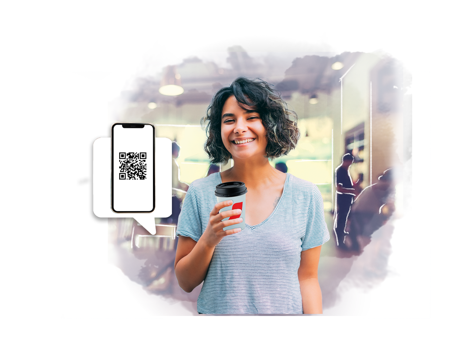 Cliente pagando con método QR su café desde su telefono