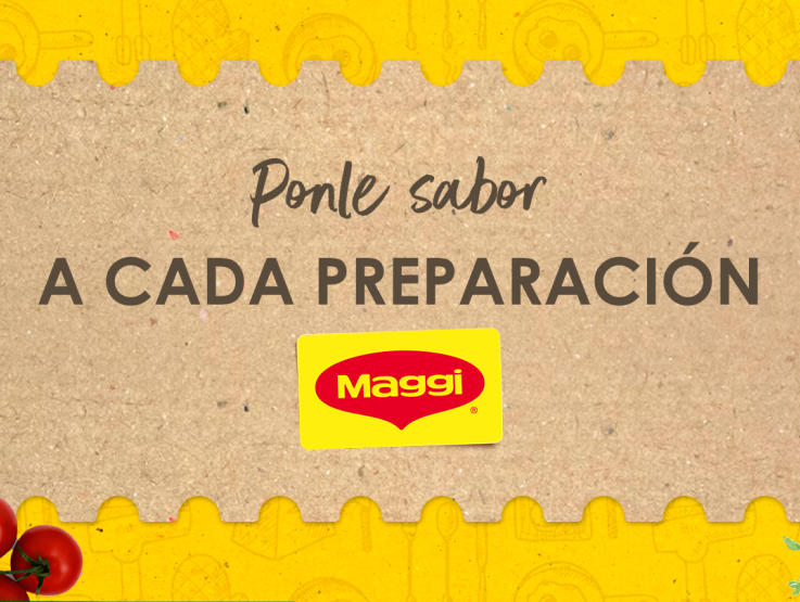 Imagen que muestra el logo de MAGGI®, con un texto adicional que indica PONLE SABOR A CADA PREPARACIÓN