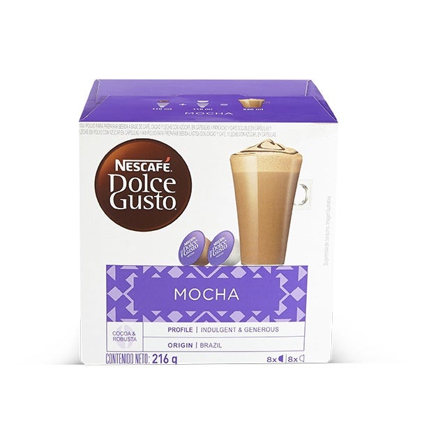 NESCAFÉ Dolce Gusto Mocha: Caja de 16 cápsulas con un sabor indulgente y generoso. ¡Una mezcla de café y cacao! 