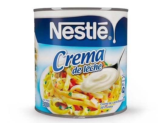 Nestlé Crema de Leche: Lata de 300 g con un contenido de 25% de grasa. Ideal para preparar recetas y bebidas