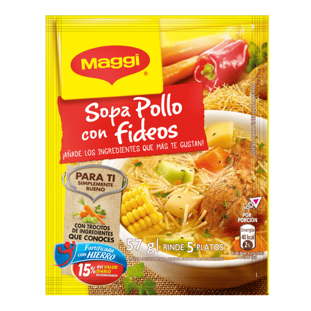 Sopa MAGGI® de pollo con fideos en formato de sobre de 57 gramos