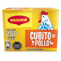 Caldo de pollo deshidrata Maggi en cubo, con sello de Alto en sodio y con 6 calorías por unidad.