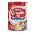 Leche Evaporada Carnation de Nestlé, con un peso neto de 395 g / 371 mL. Es una buena fuente de proteínas