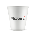 Vaso desechable blanco con el logo rojo y negro de Nescafé. Ideal para llevar café de manera práctica y rápida